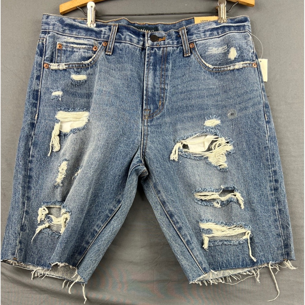 Aeropostale Denim Shorts Men 32 New W/ Tags Loose Cut-Off Blue Distressed Ripped